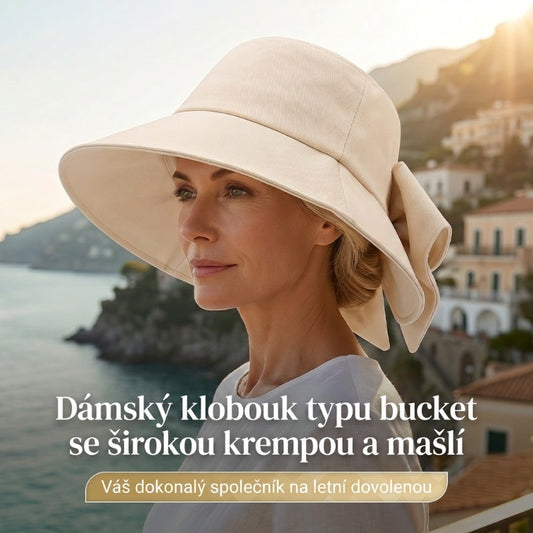 👒 Letní výprodej ☀️ Dámský klobouk s širokým okrajem a mašlí