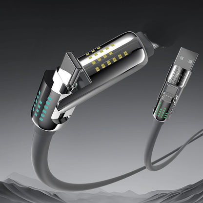 🔌⚡Datový kabel 4 v 1, 240 W – rychlé nabíjení, blikající kontrolka a zesílený silikon (černá/šedá)