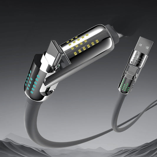 🔌⚡Datový kabel 4 v 1, 240 W – rychlé nabíjení, blikající kontrolka a zesílený silikon (černá/šedá)