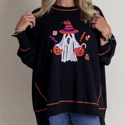 🥳 MODNA DAMSKA BLUZA Z CEKINAMI HALLOWEEN GHOST 👻