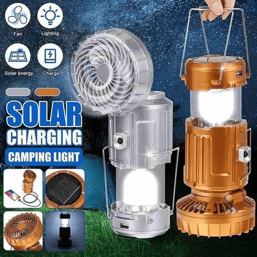 🟔 Bestseller roku 2026! Přenosná LED kempingová lampa s ventilátorem – multifunkční, nabíjení přes USB 🌿💡🌀