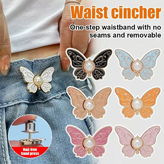 🌸🦋 POSLEDNÍ DEN! 1+1 ZDARMA 🎁💜 Odnímatelná motýlková spona na pas – Bez nářadí nastavitelný střih pro džíny sukně i šaty – Modeluje postavu do tvaru přesýpacích hodin ✨👗💃