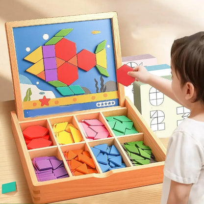 🧠 Rozvíjejte logiku – Dřevěná magnetická skládačka s vzory – platba na dobírku 🧩✨