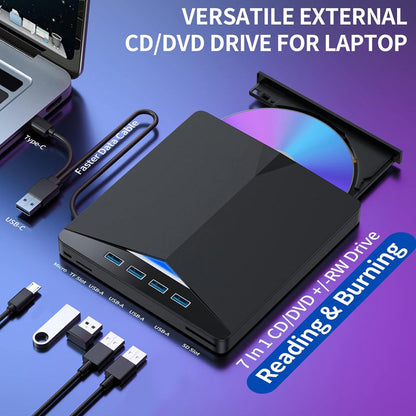 💿Externí DVD mechanika 7 v 1 s rozhraním USB 3.0 typu C