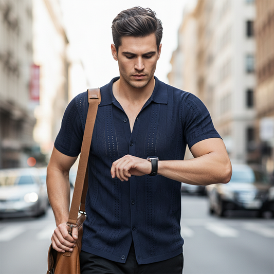 👔🧵 Sleva 50%! Pánská pletená košile s knoflíky, business-casual