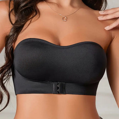 Dámská push-up podprsenka bez ramínek a bez kostic se zapínáním vpředu