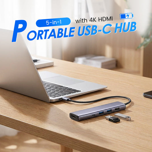 Přenosný 5-v-1 USB-C hub s 4K HDMI výstupem