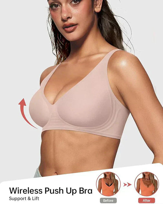 🎁🔥Pohodlné bezdrátové podprsenky pro ženy Push-up podprsenky Bezešvé tričkové podprsenky Podprsenky s hlubokým výstřihem pro každodenní nošení