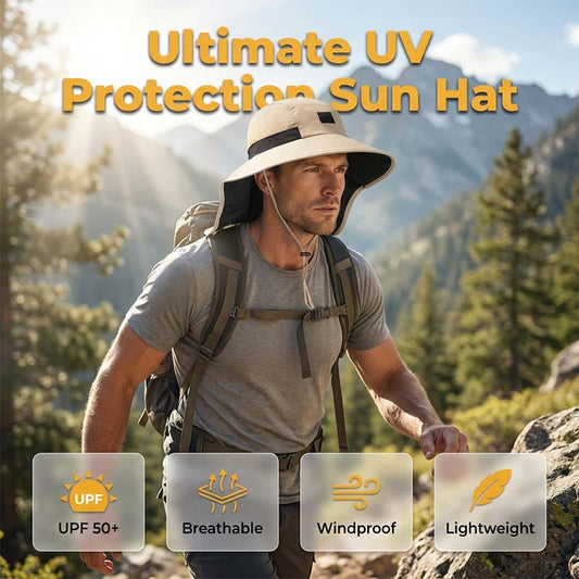 🌞UPF 50+ široký okraj sluneční klobouk s ochranou krku🏕️
