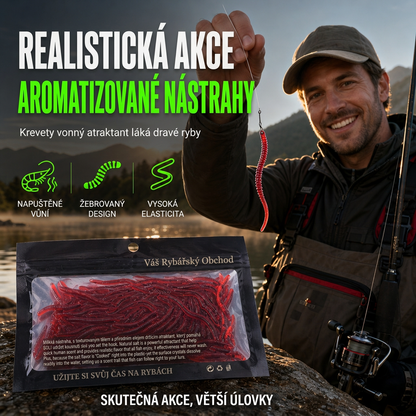 📢📢 SLEVA 40 % !! ⏰Měkké rybářské nástrahy ve tvaru žížaly s vůní krevet, umělé nástrahy pro sladkovodní i mořský rybolov, balení po 50 nebo 100 kusech