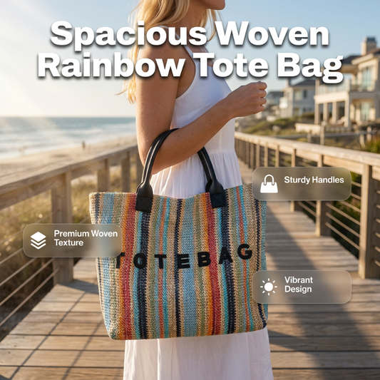Ruime Geweven Shopper met Regenboogstrepen