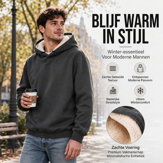 ❄️ Winter Must-Have 🔥 Dikke Herenhoodie met Warme Sherpa-voering – Zacht, Comfortabel & Perfect voor Koude Dagen 🖤